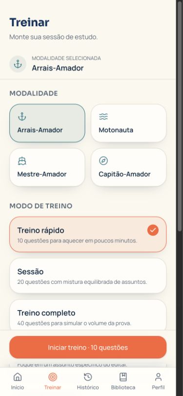 Tela de seleção da modalidade e do modo de treino